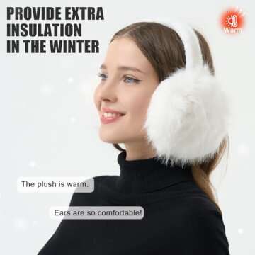 RUIKUNA Women Winter Ear Muffs Fluffy Faux Fur Earmuffs Foldable Ear Warmer Girls Soft Ear Covers (A-black)