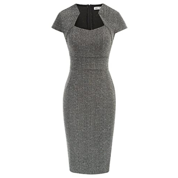 Elegant Women's Plaid Pencil Dress with Cap Sleeves for Office
