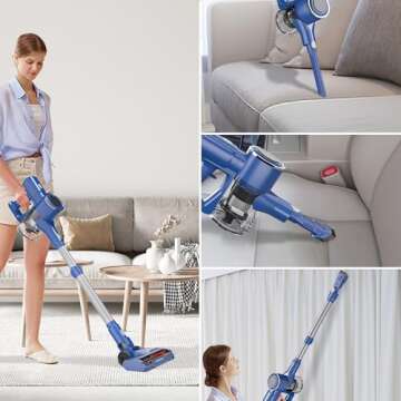 Cordless Vacuum Cleaner, 450W 45KPA 50 Mins Runtime Vacuum Cleaners for Home, Stick Vacuum with Self...