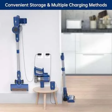 Cordless Vacuum Cleaner, 450W 45KPA 50 Mins Runtime Vacuum Cleaners for Home, Stick Vacuum with Self-Standing, Wall Mount Charging,Anti-tangle,Rechargeable Handheld Vacuum for Pet Hair/Carpet/Floor