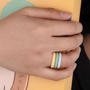 Egnaro Silicone Wedding Ring for Women,Seamless Thin and Stackble Braided Rubber Wedding Bands Rubber Rings for Women