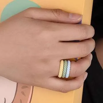 Egnaro Silicone Wedding Ring for Women,Seamless Thin and Stackble Braided Rubber Wedding Bands Rubber Rings for Women