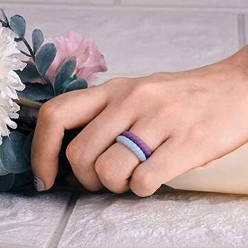 Egnaro Silicone Wedding Ring for Women,Seamless Thin and Stackble Braided Rubber Wedding Bands Rubber Rings for Women