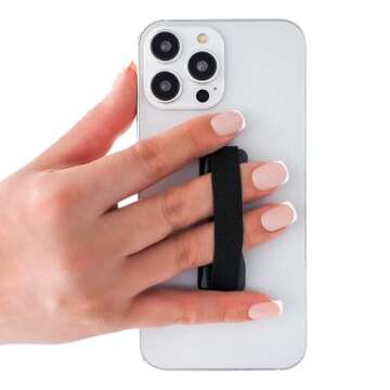 LOVEHANDLE Universal Phone Grip for Smartphones & Mini Tablets - Phone Holder for Hand - Wireless Charging Compatible - Made in The USA - Solid Black