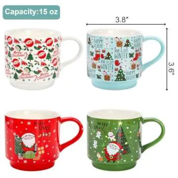 Elsjoy 4-Piece Stackable Christmas Coffee Mugs Set