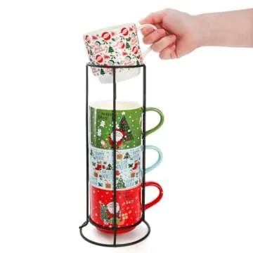 Elsjoy 4-Piece Stackable Christmas Coffee Mugs Set