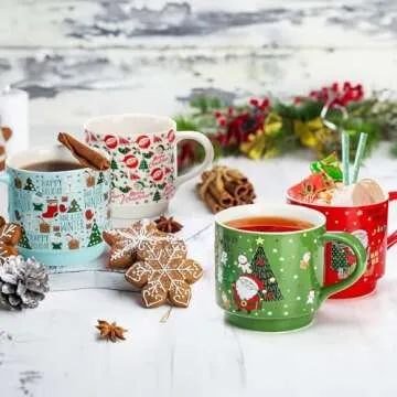 Elsjoy 4-Piece Stackable Christmas Coffee Mugs Set