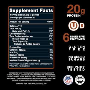 Devotion Nutrition Protein Powder Blend | Gluten Free, Keto Friendly, No Added Sugars | 1g MCT | 20g Whey & Micellar Protein | 12 Single Serving Packets (Brownie Batter)