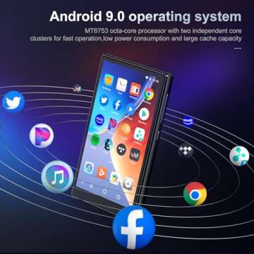 80GB MP3 Player with Spotify Kids, 4.7" MP3 & MP4 Player with Bluetooth and WiFi,Audible,Browser,Amazon Music,Portable Music Player Up to 512GB,2500mAh Rechargeable Battery,Touch Screen, Black