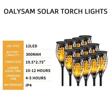Solar Tiki Torch Lights with Flickering Flames for Garden, Torch Stake Light Outdoor Decorative, Waterproof Landscape Flame Lights with Auto On/Off for Garden Party Pathway (12 Pack Yellow, 12 LEDs)
