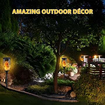 Solar Tiki Torch Lights with Flickering Flames for Garden, Torch Stake Light Outdoor Decorative, Waterproof Landscape Flame Lights with Auto On/Off for Garden Party Pathway (12 Pack Yellow, 12 LEDs)
