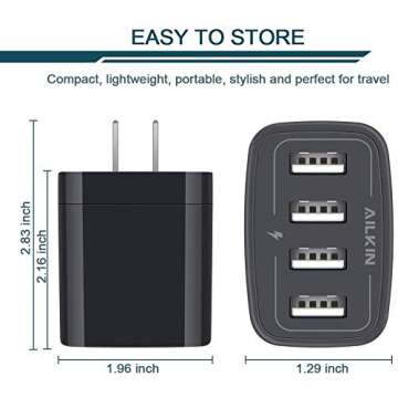 Wall Charger, USB Charger Adapter, AILKIN 4.8A 4Multi Port Fast Charging Station Power Base Block Pl...