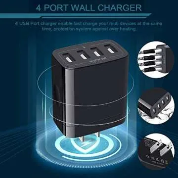 Wall Charger, USB Charger Adapter, AILKIN 4.8A 4Multi Port Fast Charging Station Power Base Block Plug Cube Brick for iPhone 15 14 SE 13 12 11Pro Max/XR/XS/8Plus, Samsung A14/A13/S23/S22 Kindle Plug