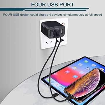 Wall Charger, USB Charger Adapter, AILKIN 4.8A 4Multi Port Fast Charging Station Power Base Block Plug Cube Brick for iPhone 15 14 SE 13 12 11Pro Max/XR/XS/8Plus, Samsung A14/A13/S23/S22 Kindle Plug