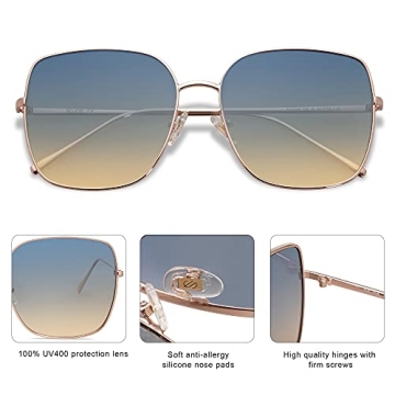 SOJOS Trendy Oversized Metal Frame Sunglasses for All
