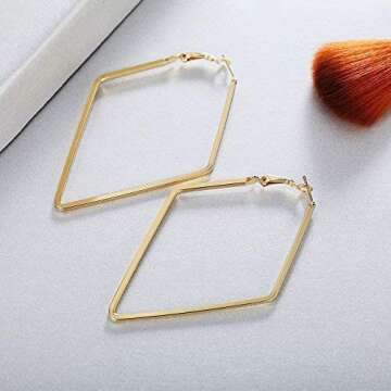 Yukhins Women Girls Stainless Steel Hoop Geometric Rhombus Square Hook Simple Fashion Earrings（RhombusGold）