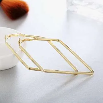 Yukhins Women Girls Stainless Steel Hoop Geometric Rhombus Square Hook Simple Fashion Earrings（RhombusGold）