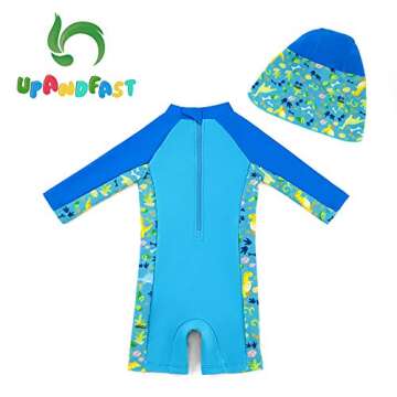 upandfast Baby/Toddler One Piece Zip Sunsuits with Sun Hat UPF 50+ Sun Protection Infant Beach Swims...