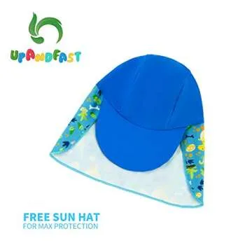 upandfast Baby/Toddler One Piece Zip Sunsuits with Sun Hat UPF 50+ Sun Protection Infant Beach Swimsuit (Blue(LS), 12-18 Months)