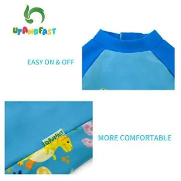 upandfast Baby/Toddler One Piece Zip Sunsuits with Sun Hat UPF 50+ Sun Protection Infant Beach Swimsuit (Blue(LS), 12-18 Months)