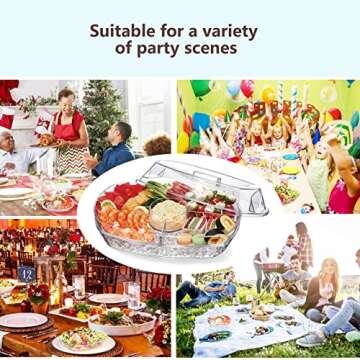 INNOVATIVE LIFE Appetizer Serving Tray on Ice, 15 Inch Party Platter with 4 Ice Cube Tray, Kitchen Chilled Food Bowl with Compartment and Lids for Shrimp, Fruits, Vegetables, Salads, Sushi, Clear