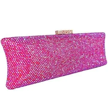 Boutique De FGG Long Evening Bags and Clutches for Women Formal Party Rhinestone Handbags Wedding Crystal Clutch Bag, Mini, Fuchsia
