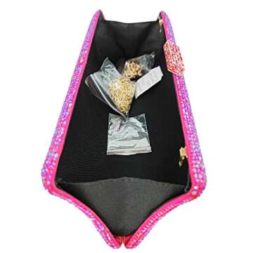 Boutique De FGG Long Evening Bags and Clutches for Women Formal Party Rhinestone Handbags Wedding Crystal Clutch Bag, Mini, Fuchsia