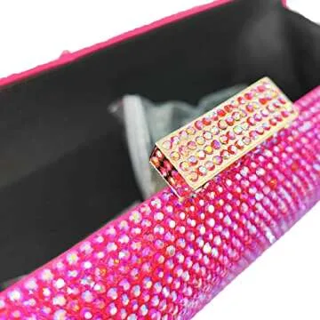 Boutique De FGG Long Evening Bags and Clutches for Women Formal Party Rhinestone Handbags Wedding Crystal Clutch Bag, Mini, Fuchsia