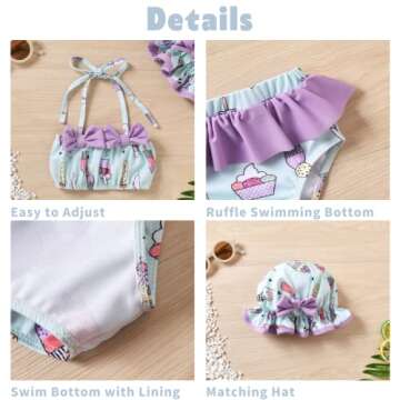 Aalizzwell Baby Girls Bikini Set Infant Bathing Suit Swimwear Swimsuit Swimming Beach Wear with Hat ...