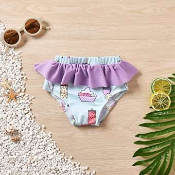 Aalizzwell Baby Girls Bikini Set Infant Bathing Suit Swimwear Swimsuit Swimming Beach Wear with Hat Ice Cream 3 0-6 Months