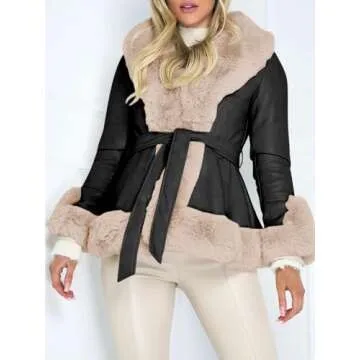 Aurgelmir Women's Faux Leather Jacket Coat - Chic & Cozy Winter Wear