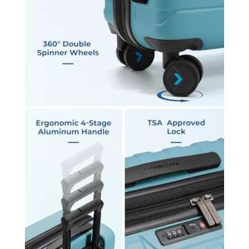 BAGSMART Lightweight 20 Inch Carry On Luggage with TSA Lock - Teal Blue