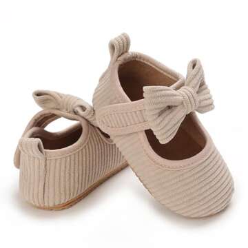 INMINPIN Baby Girls Shoes Corduroy Princess Dress Mary Jane Flats Newborn Infant First Walking Shoes Soft Rubber Sole House Indoor Slippers,B-Beige,12-18 Months
