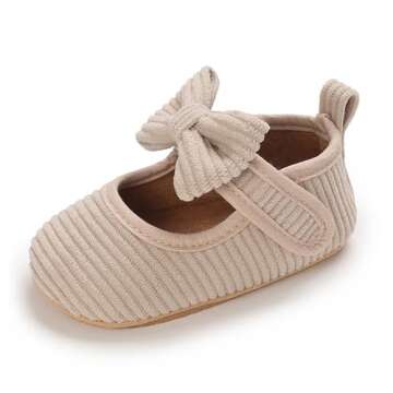 INMINPIN Baby Girls Shoes Corduroy Princess Dress Mary Jane Flats Newborn Infant First Walking Shoes Soft Rubber Sole House Indoor Slippers,B-Beige,12-18 Months