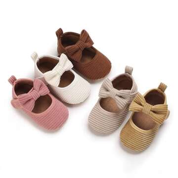 INMINPIN Baby Girls Shoes Corduroy Princess Dress Mary Jane Flats Newborn Infant First Walking Shoes Soft Rubber Sole House Indoor Slippers,B-Beige,12-18 Months