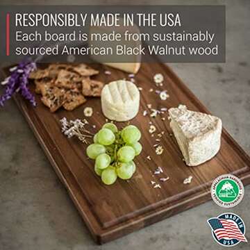 Made in USA Walnut Cutting Board by Virginia Boys Kitchens - Butcher Block made from Sustainable Hardwood (8x12)