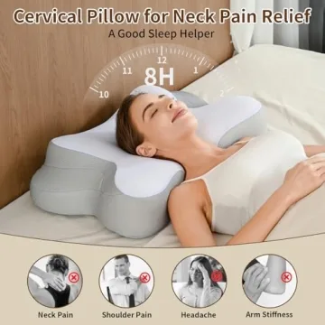 HOBEST Cervical Neck Pillow - Ergonomic Neck Pillow for Pain Relief, Cooling Memory Foam Pillows for Sleeping, Neck Support Pillow for Side, Back & Stomach Sleeper (White)