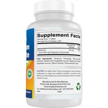 Best Naturals Potassium Gluconate 595 Mg Supplement 250 Count