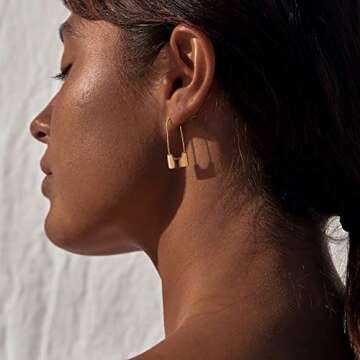 MYEARS Women Safety Pin Earrings Gold Hoop 14K Gold Filled Small Simple Handmade Hypoallergenic Everyday Jewelry