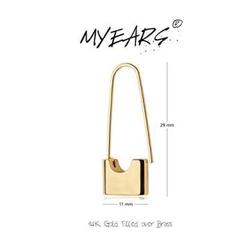 MYEARS Women Safety Pin Earrings Gold Hoop 14K Gold Filled Small Simple Handmade Hypoallergenic Everyday Jewelry