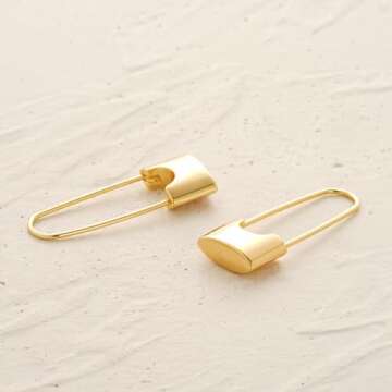 MYEARS Women Safety Pin Earrings Gold Hoop 14K Gold Filled Small Simple Handmade Hypoallergenic Everyday Jewelry