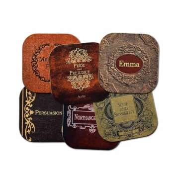 Elegant Jane Austen Books Coaster Set - 6 Durable Wood Coasters
