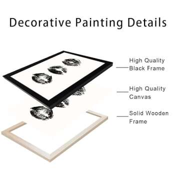 Black and White Kiss Lips Wall Art Framed Woman Makeup Room Wall Art Fashion Preppy Dorm Trendy Prin...