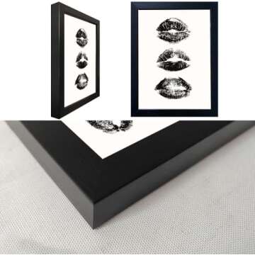 Black and White Kiss Lips Wall Art Framed Woman Makeup Room Wall Art Fashion Preppy Dorm Trendy Print Poster Funky Make Up Wall Art Girly Bathroom Decor