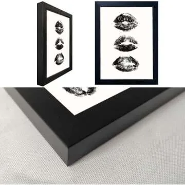 Black and White Kiss Lips Wall Art Framed Woman Makeup Room Wall Art Fashion Preppy Dorm Trendy Print Poster Funky Make Up Wall Art Girly Bathroom Decor