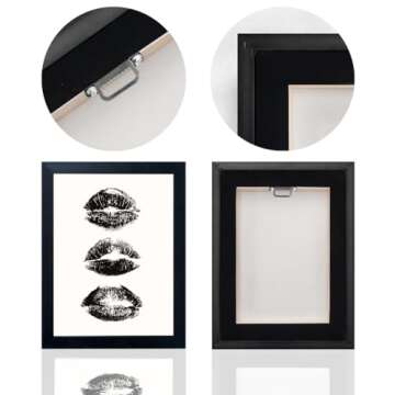 Black and White Kiss Lips Wall Art Framed Woman Makeup Room Wall Art Fashion Preppy Dorm Trendy Print Poster Funky Make Up Wall Art Girly Bathroom Decor