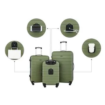 Wrangler Smart Luggage Set with Cup Holder and USB Port, Olive Green, 20-Inch Carry-On