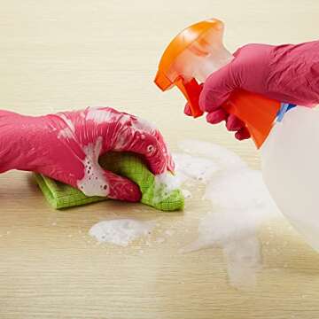 Kids Gloves Disposable, Nitrile Gloves for 7-14 Years - Latex Free, Food Grade, Powder Free -for Crafting, Painting, Gardening, Cooking, Cleaning - 100 PCS Rose red