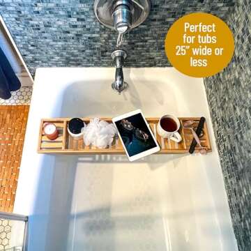 Mind Reader Bathtub Tray, Shower Organizer, Bathroom Accessory, Wood Tray, Rayon from Bamboo, 27.5" L x 5.75" Wx 1.75" H, Brown