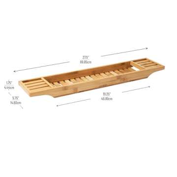 Mind Reader Bathtub Tray, Shower Organizer, Bathroom Accessory, Wood Tray, Rayon from Bamboo, 27.5" L x 5.75" Wx 1.75" H, Brown